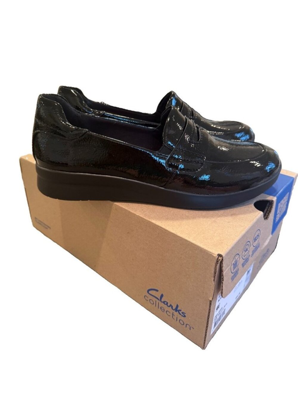 Clarks Size 6.5 Elowyn Penny Loafers Black Leather Shoes Women’s Comfort